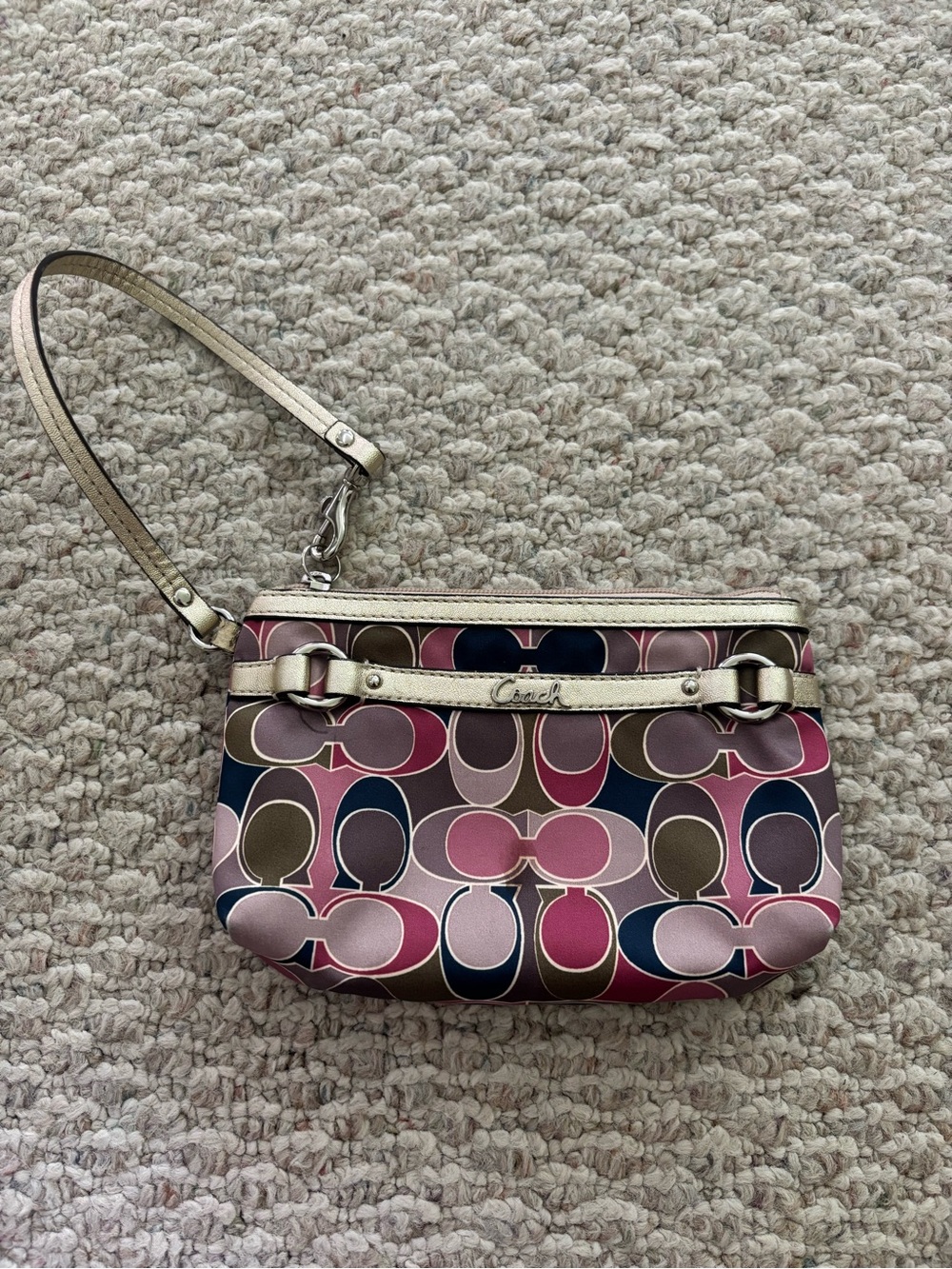 Coach Multicolor Signature Wristlet - Pink/Magenta/Navy/Cream